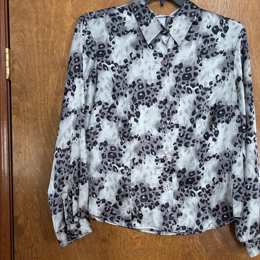 I.N. Studio Black and Gray Animal Print Button Down Shirt